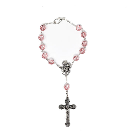 Tin Cut Crystal Rose Auto Rosary