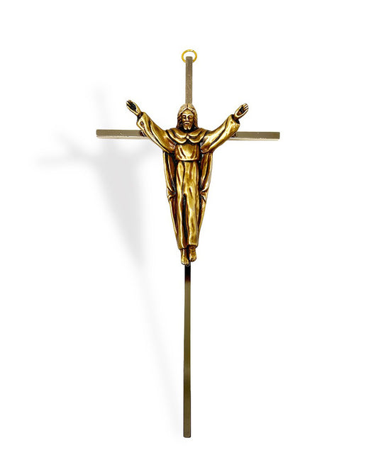 Brass Crucifix with Bronze Risen Christ 10"