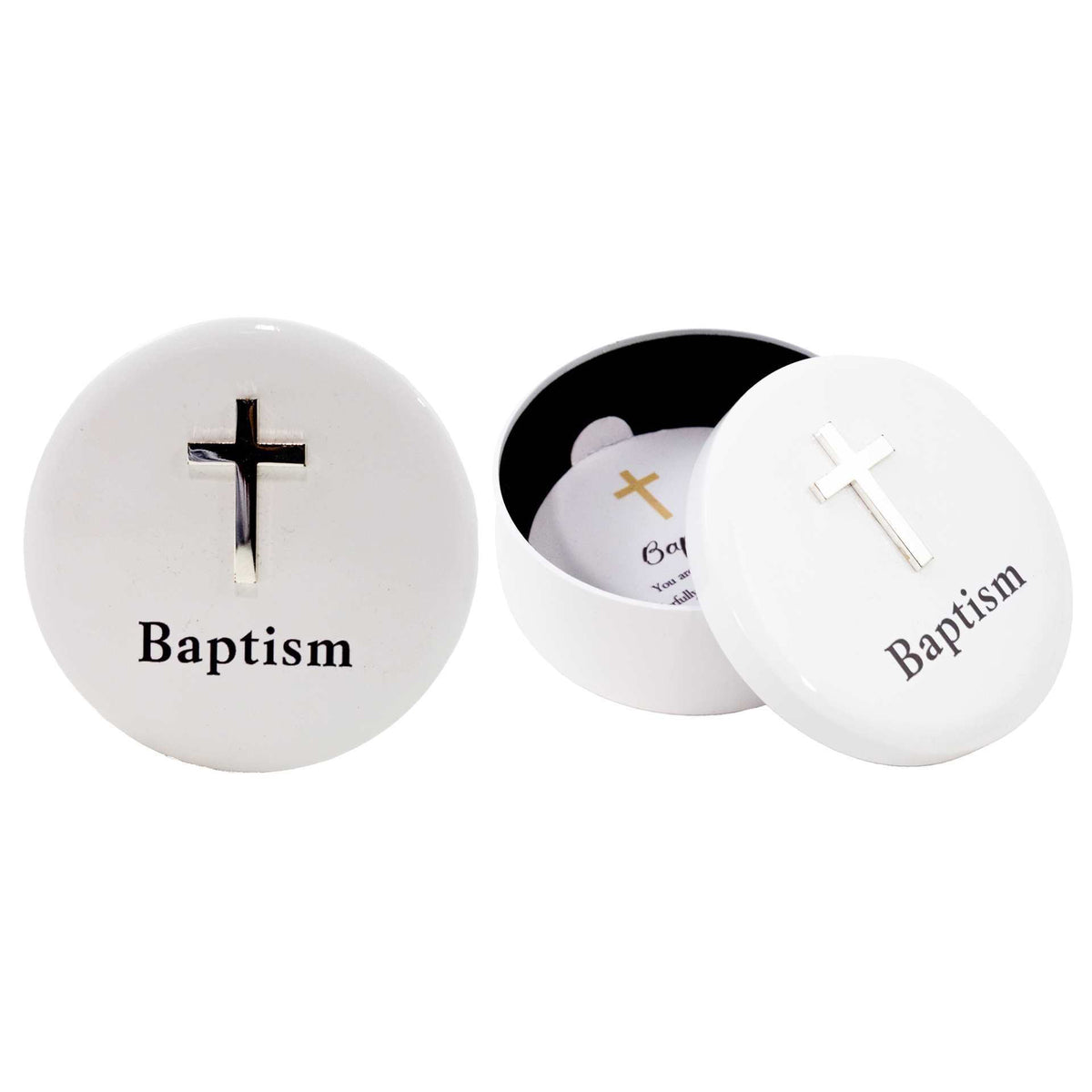 Round Baptism with Cross Keepsake Box 3"