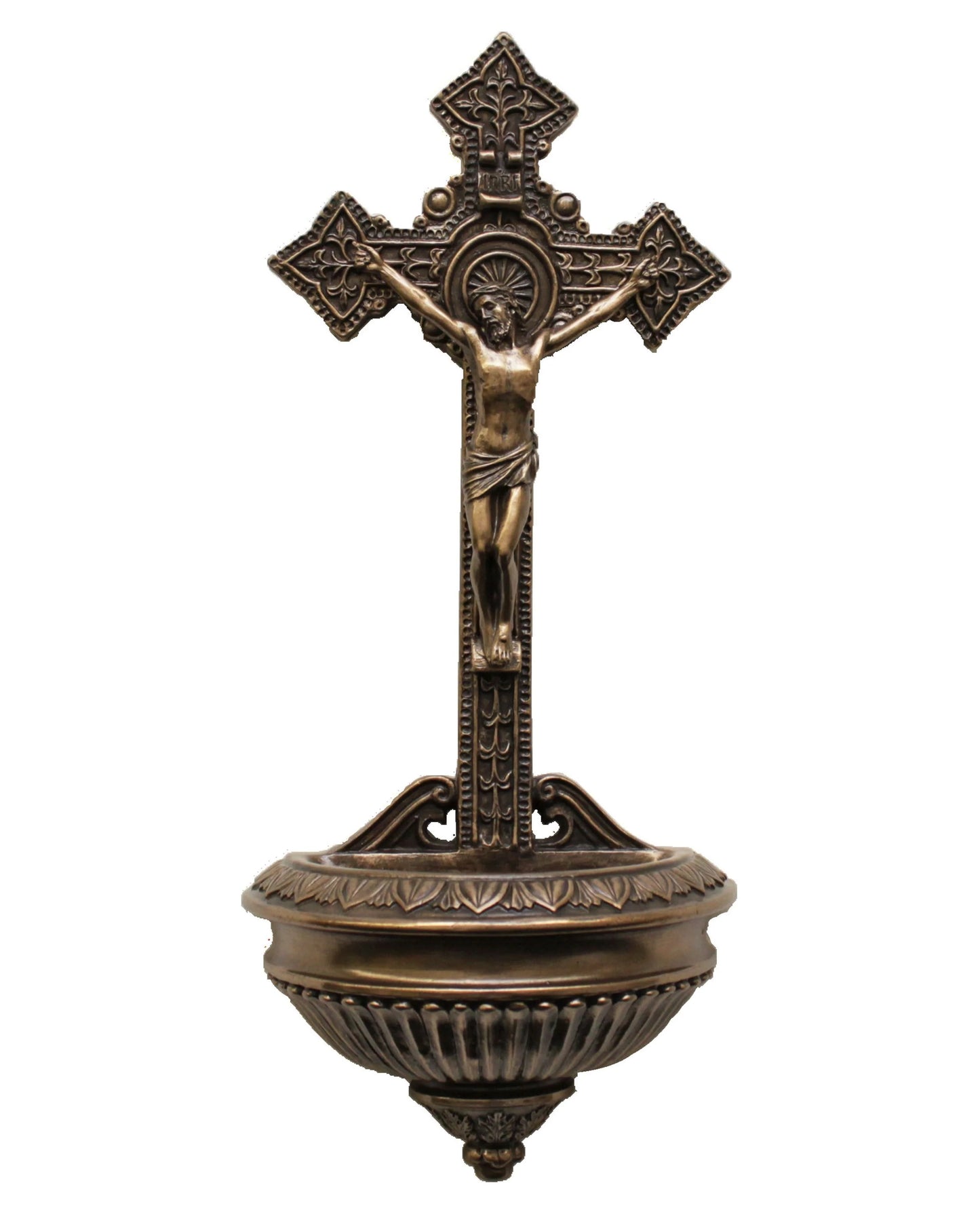 Bronze-Painted Crucifixion Font 11"