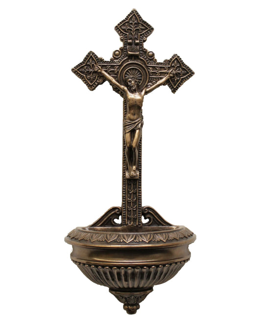 Bronze-Painted Crucifixion Font 11"