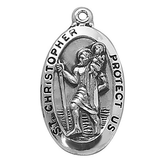 Oval Sterling Silver St. Christopher Medal with Chain