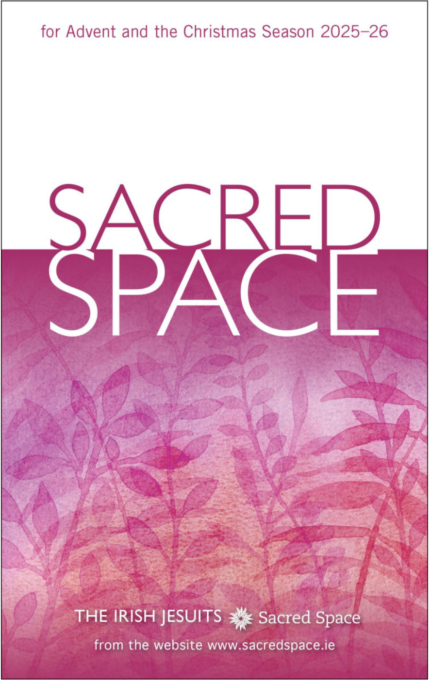 Cover of 'Sacred Space' for Advent and the Christmas Season 2025-26 with a pink and purple design.