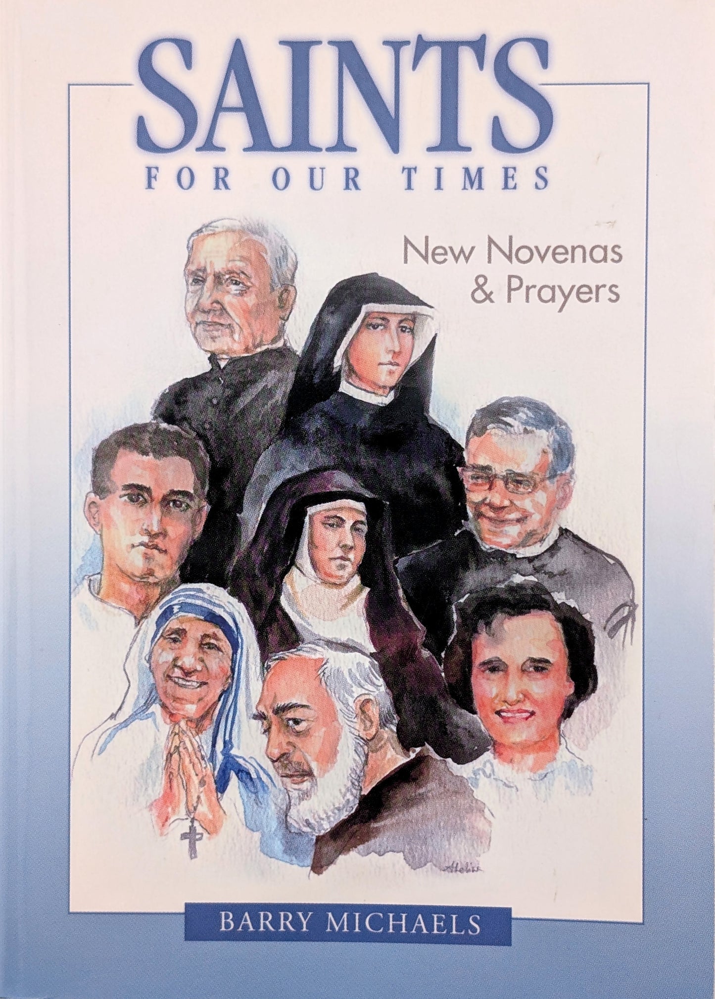 Book cover of 'Saints for Our Times' with illustrations of saints and text.