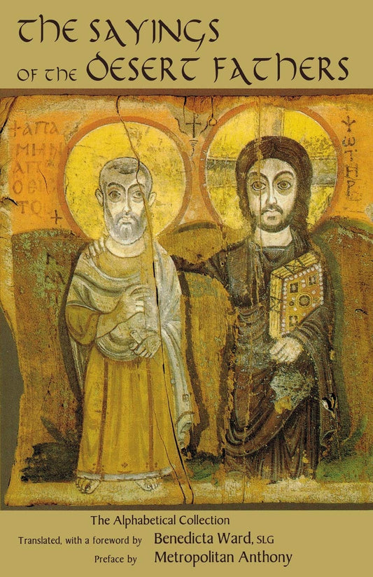 Book cover of 'The Sayings of the Desert Fathers' with two figures in a religious context.