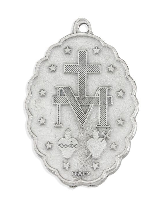 Scalloped Miraculous Medal in Blue and Antiqued Silver