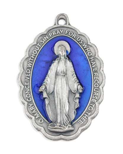 Scalloped Miraculous Medal in Blue and Antiqued Silver