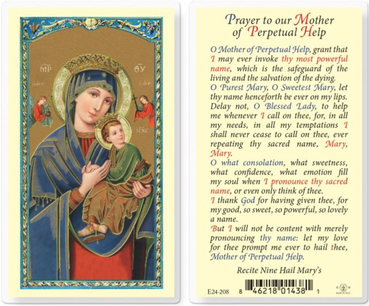 Our Lady of Perpetual Help Holy Card