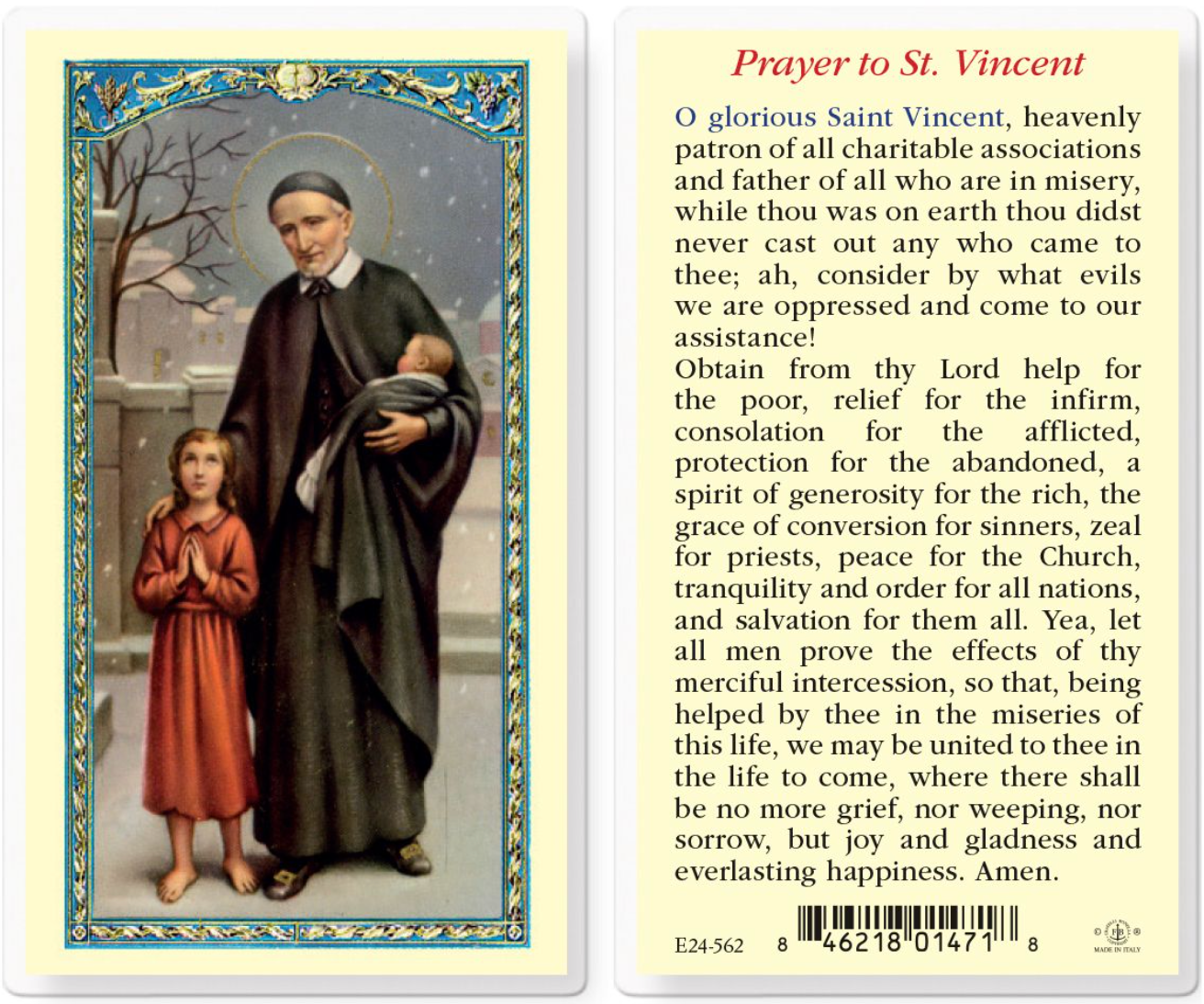 Prayer to Saint Vincent de Paul Holy Card