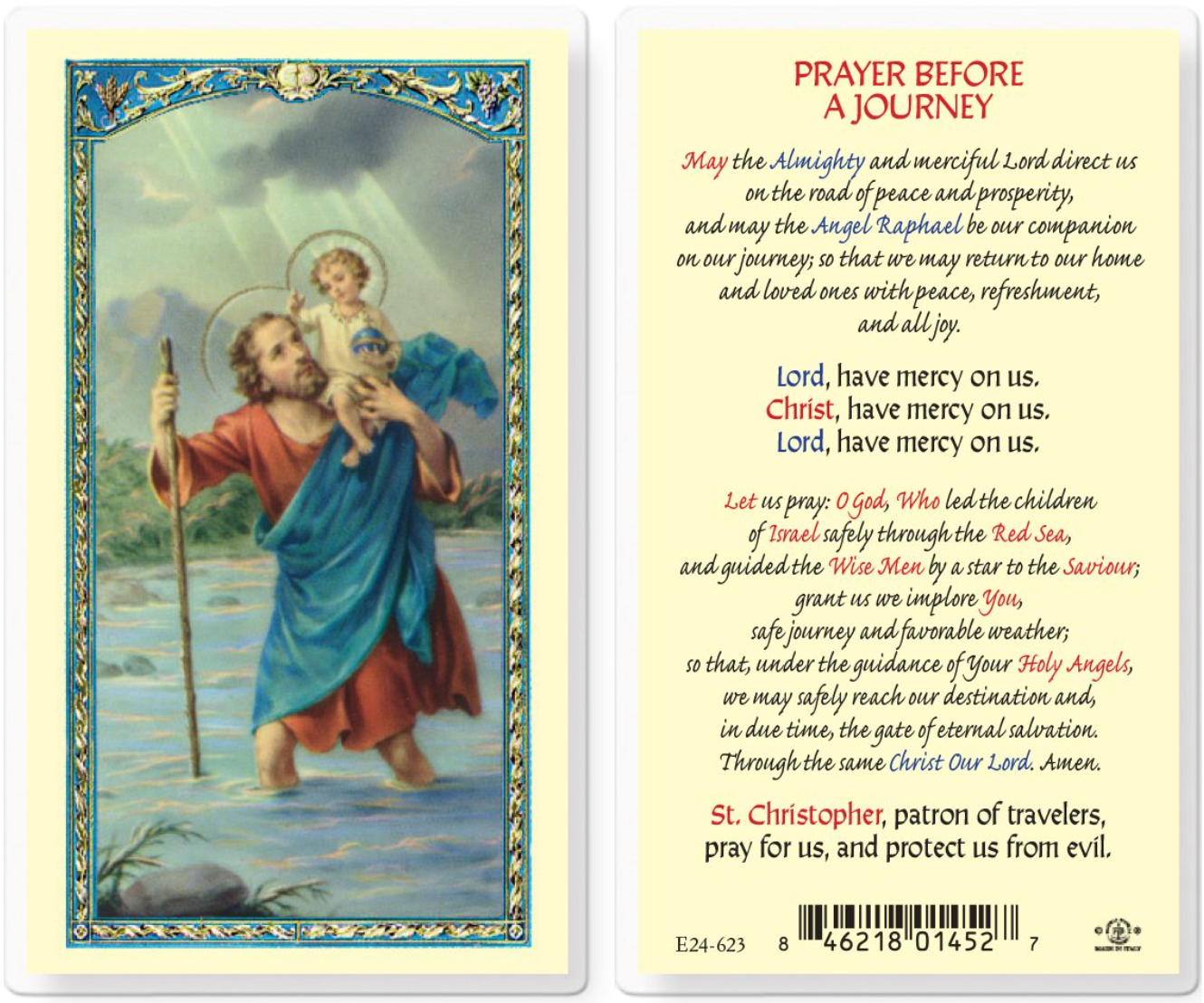 Prayer Before a Journey Holy Card