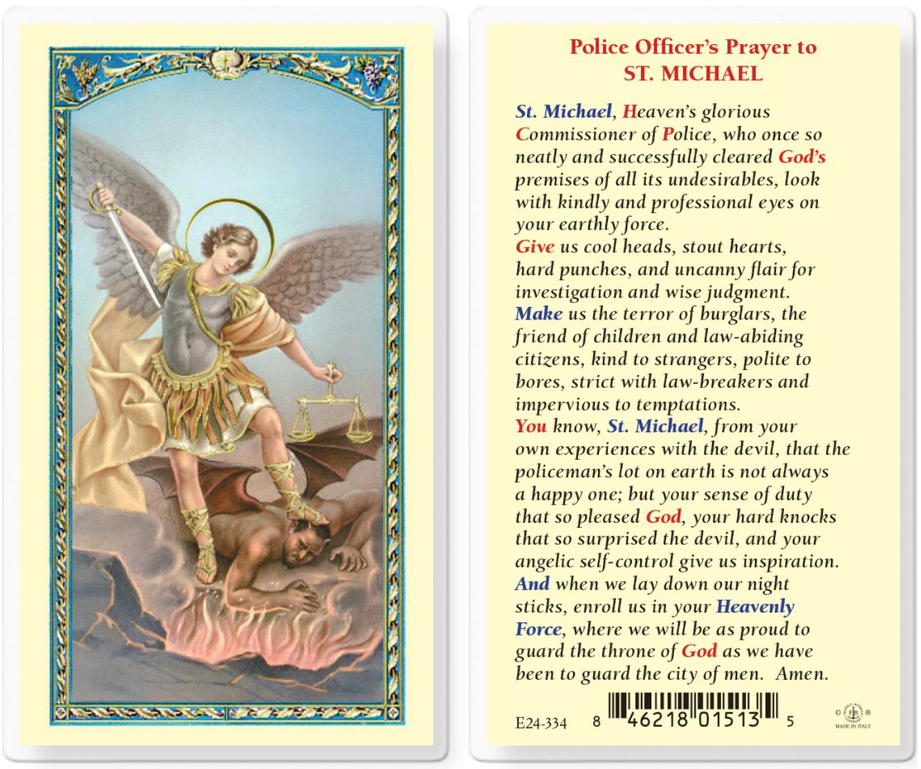 Estampa de Oración del Oficial de Policía a San Miguel