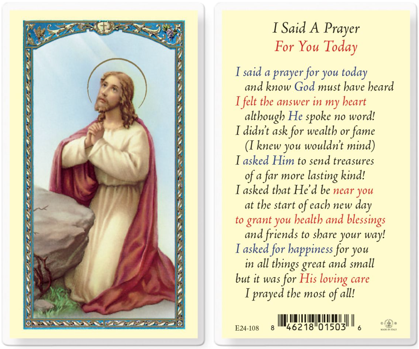 I Said a Prayer for You Today Holy Card