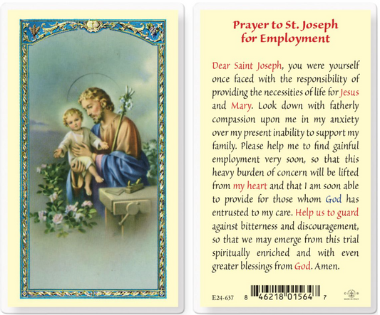 Prayer to St. Joseph for Employment Holy Card
