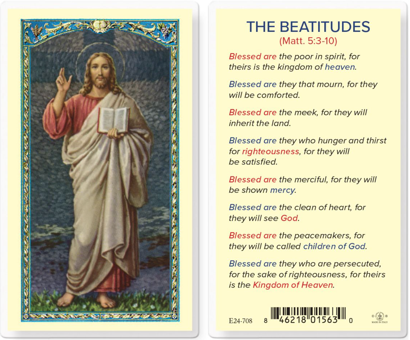 The Beatitudes the Christ Blessing Holy Card