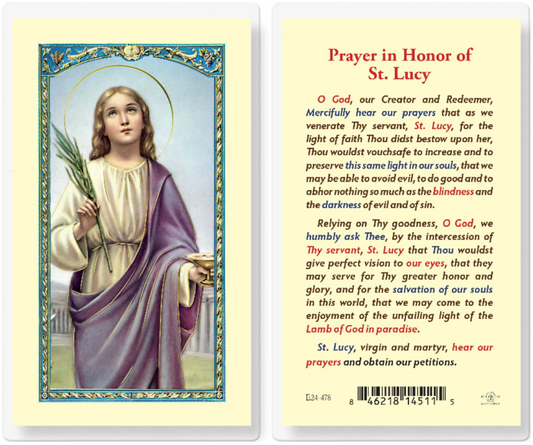 Prayer in Honor of Saint Lucy Holy Card