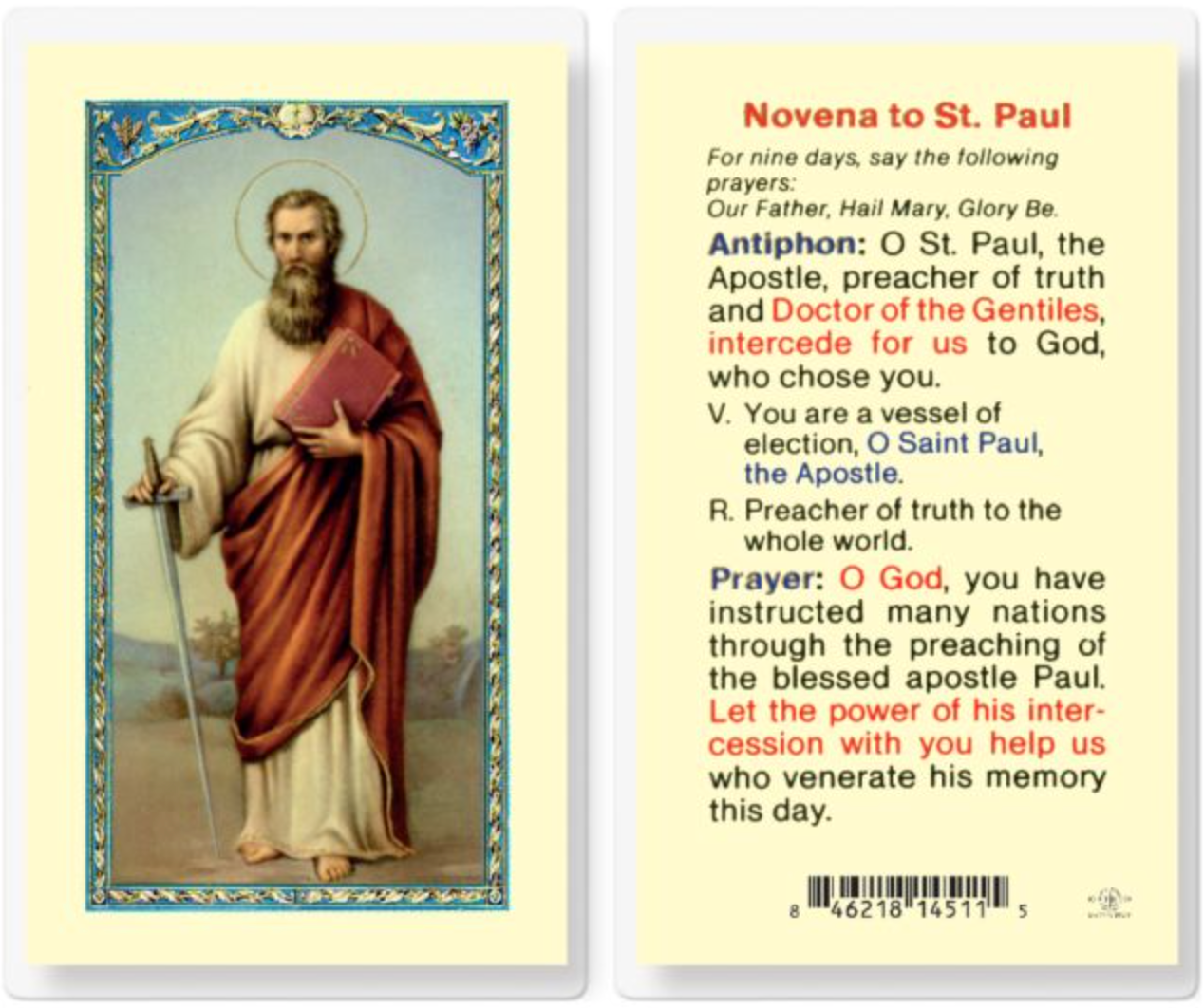 Neuvaine à saint Paul (Image pieuse)