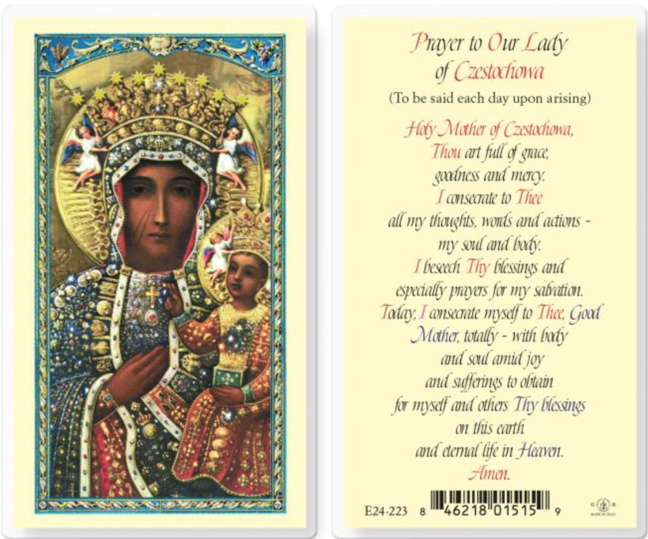 Our Lady of Czestochowa Holy Card