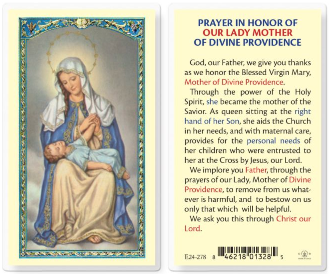 Our Lady of Divine Providence Holy Card