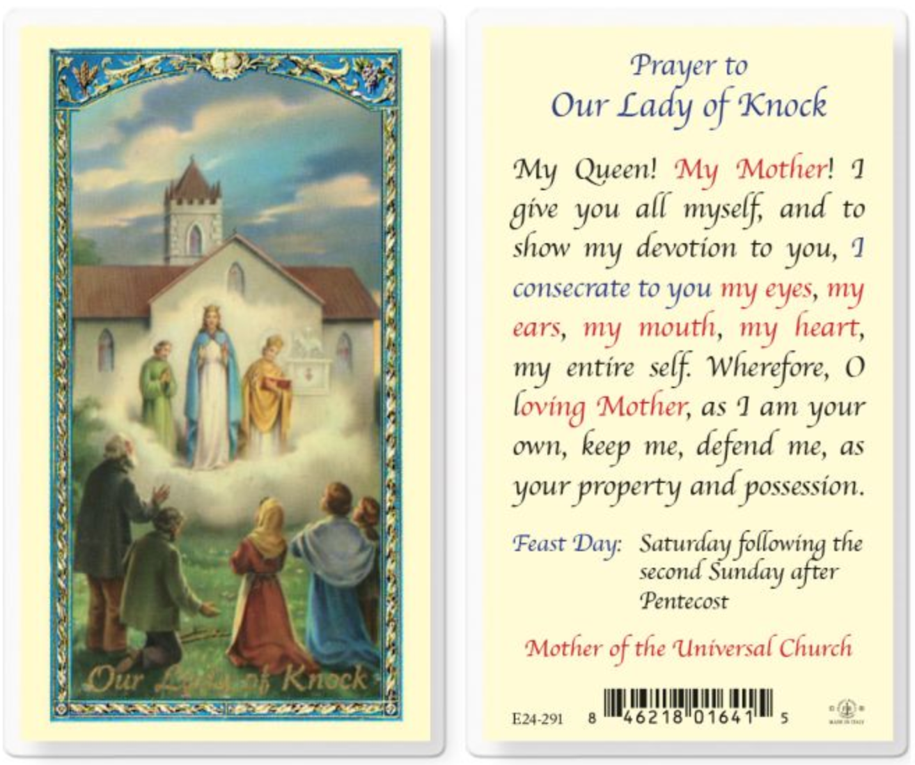 Prayer to Our Lady of Knock Holy Card