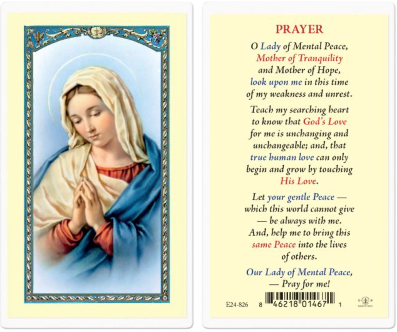 Our Lady of Mental Peace Holy Card
