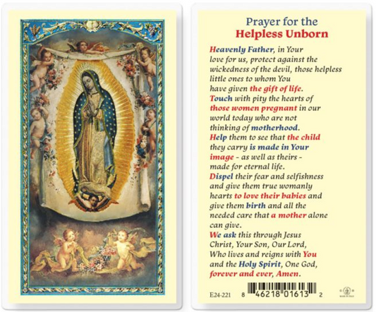 Prayer for the Helpless Unborn Holy Card