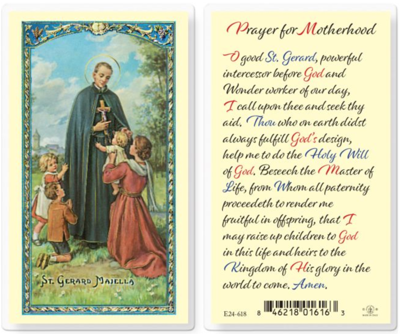 Saint Gerard Prayer for Motherhood Holy Card