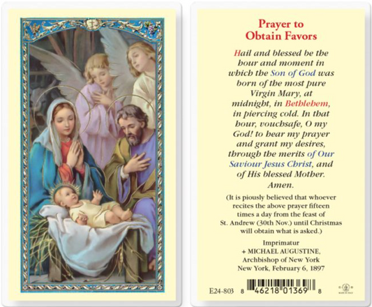 Prayer to Obtain Favors Christmas Holy Card