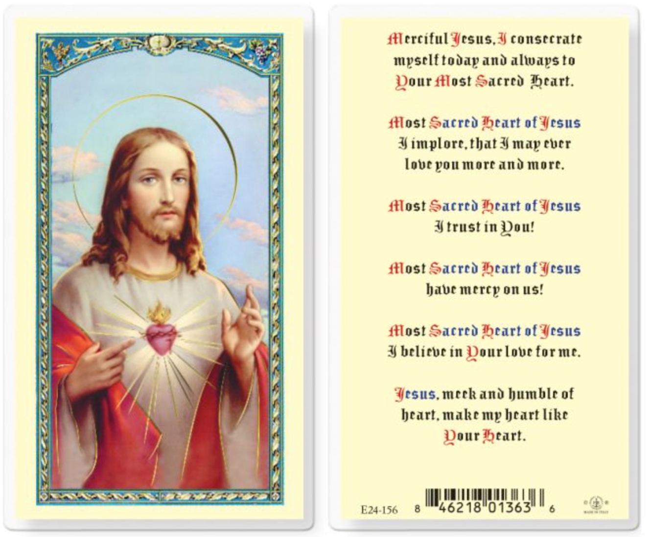 The Sacred Heart of Jesus Laminated Holy Card