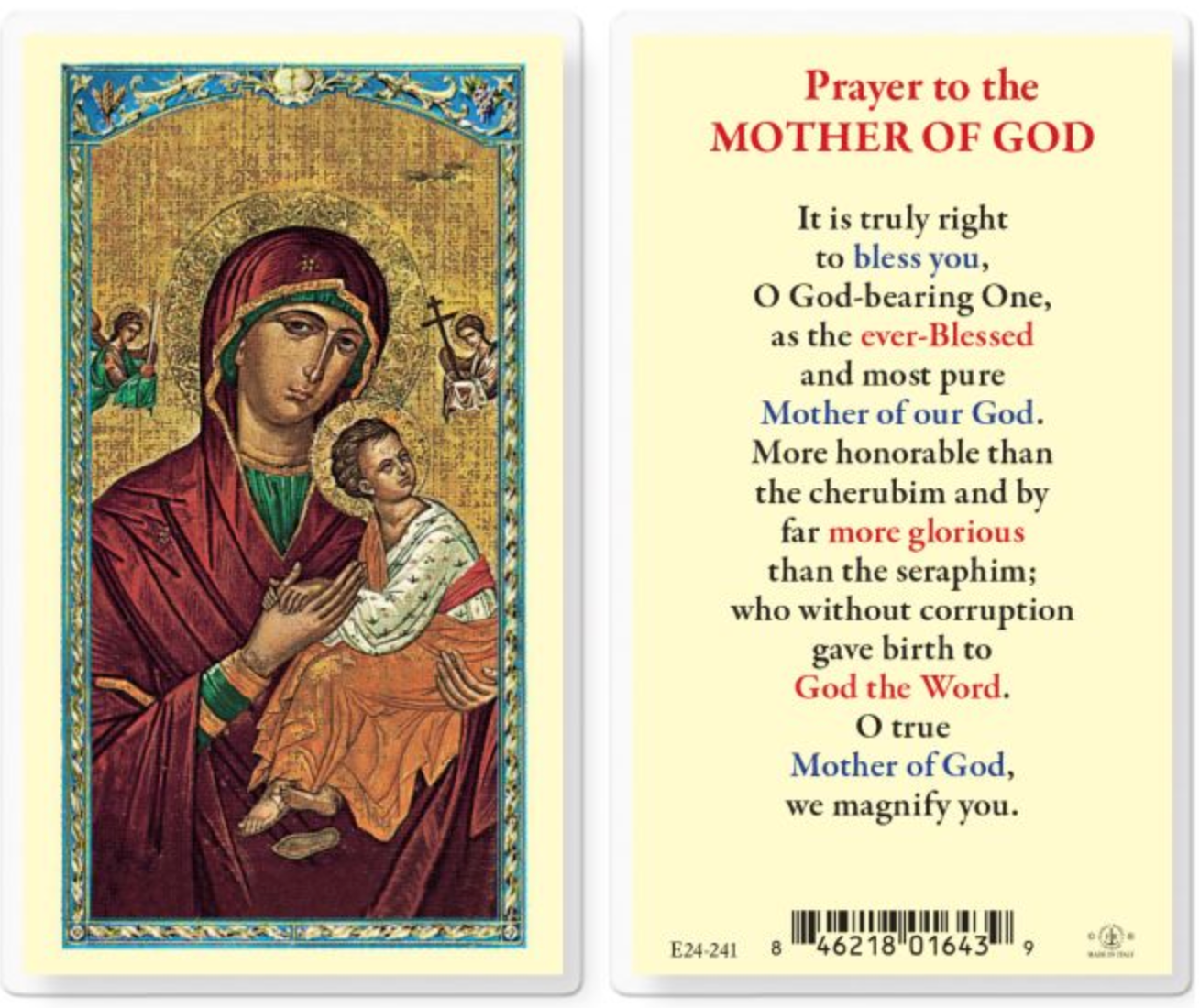 The Mother of God Holy Card