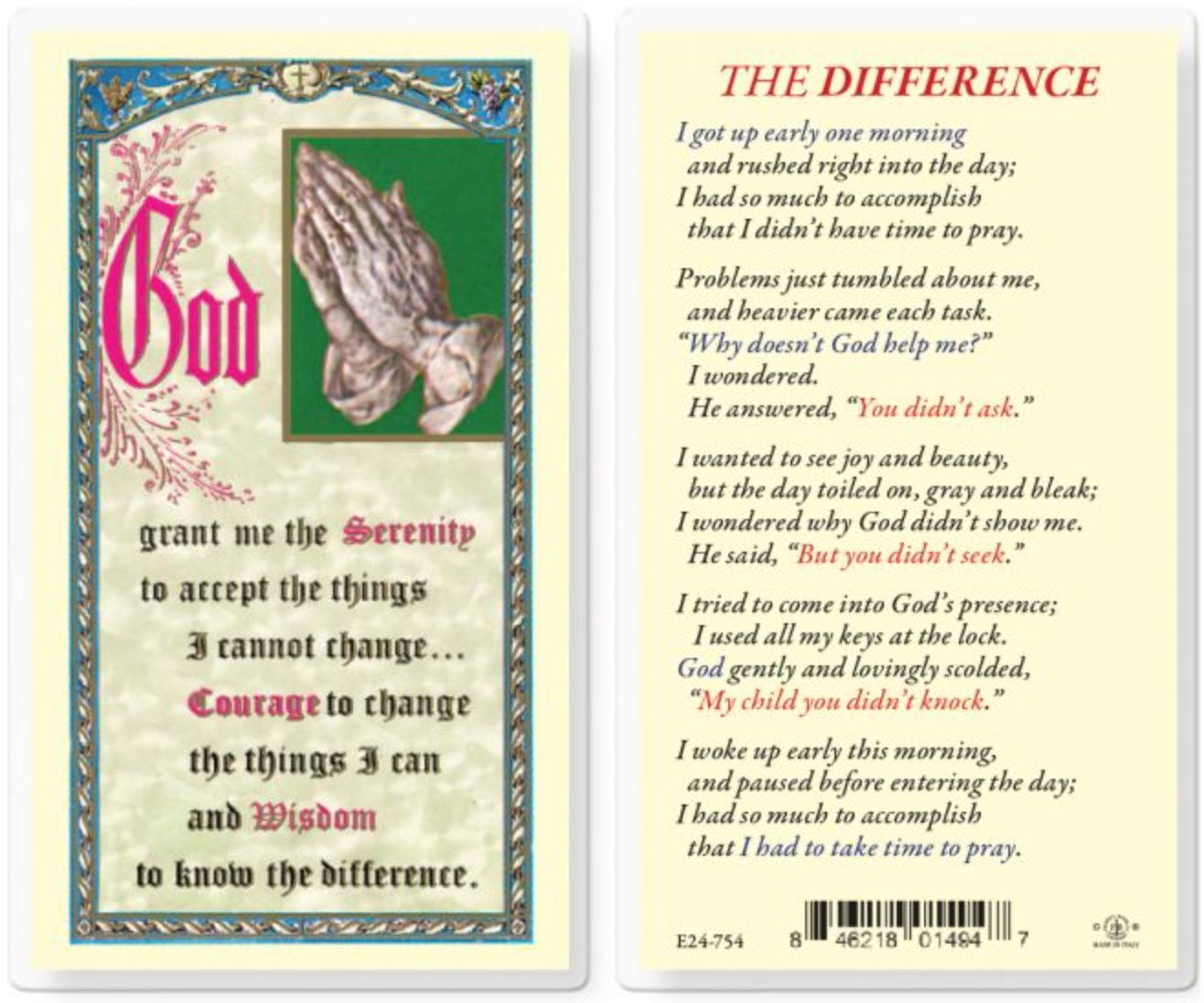 The Difference with Serenity Holy Card