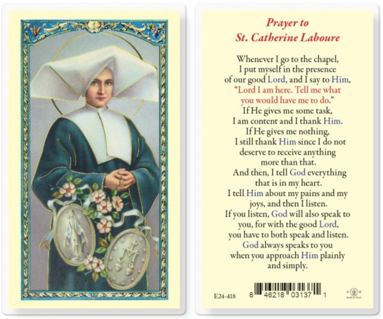 Saint Catherine Laboure Holy Card