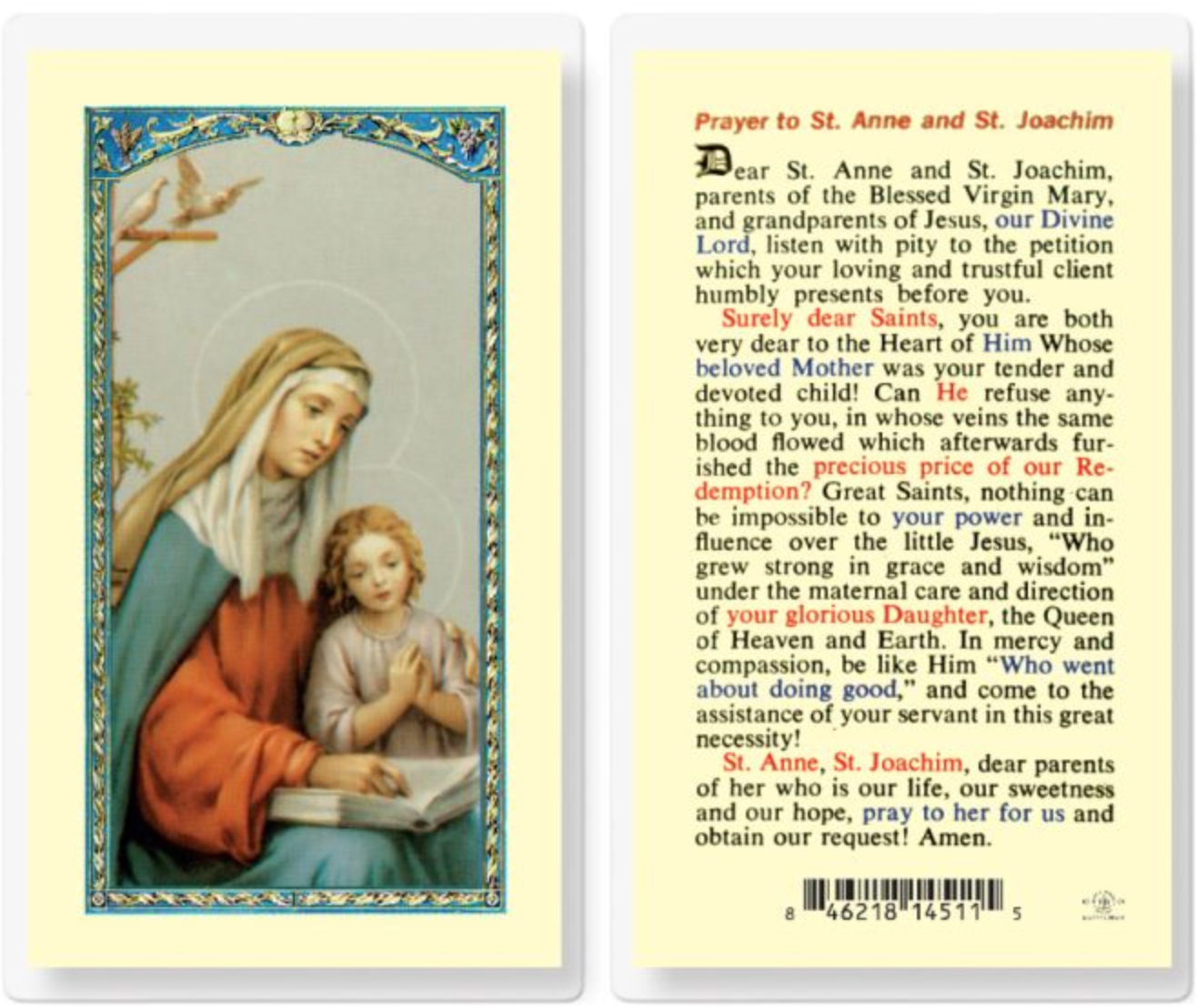 Saints Anne And Joaquin Holy Card