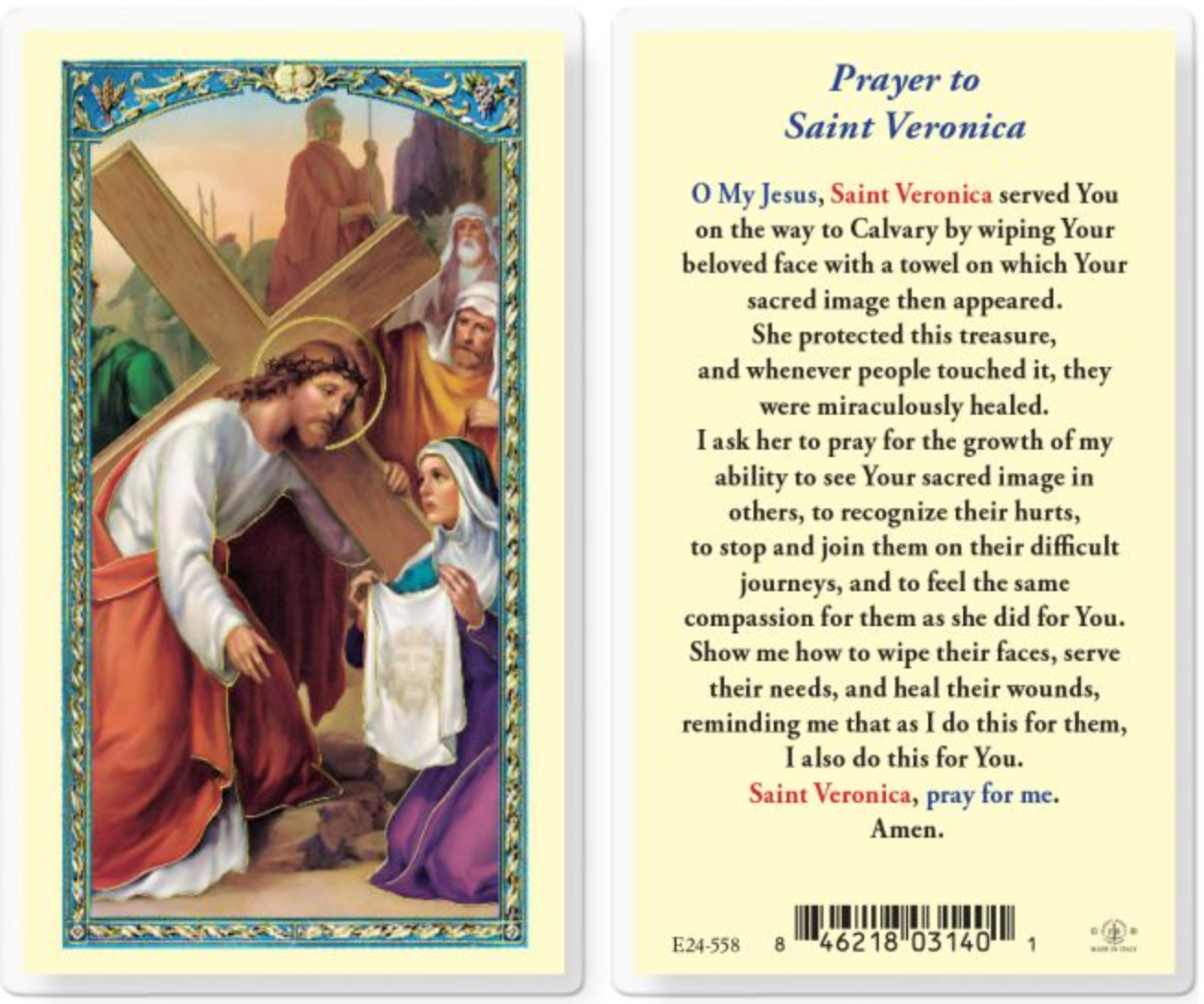 Saint Veronica Laminated Holy Card