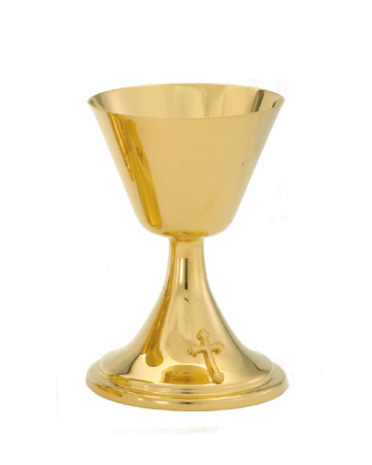 24K Gold-Plated High Polish Chalice and Paten Set with Cross Accent