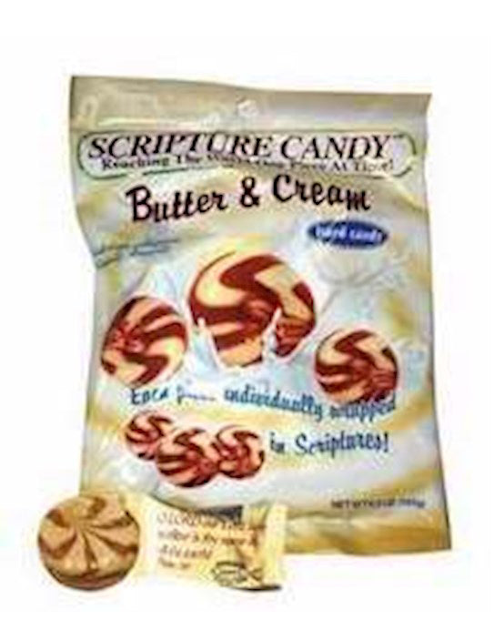 Bag of Scripture Candy Butter & Cream on a white background