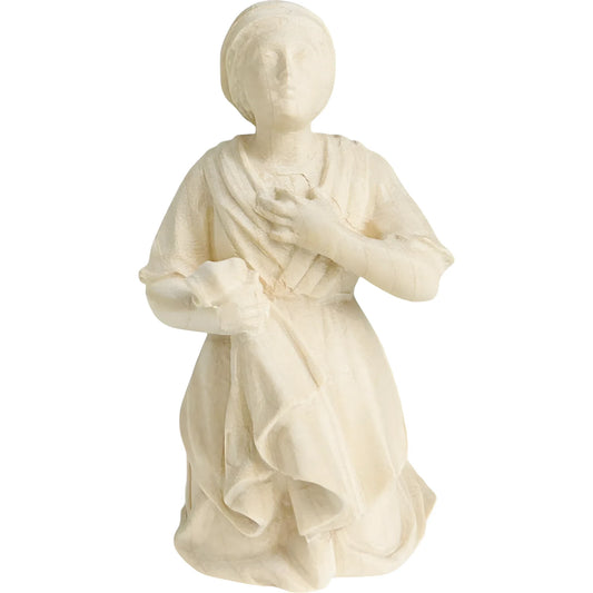 Kneeling St. Bernadette Sculpture, Hand Carved Wood, Natural