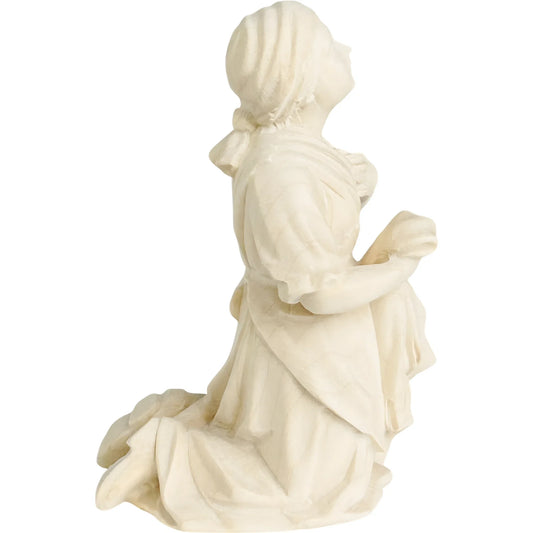Kneeling St. Bernadette Sculpture, Hand Carved Wood, Natural