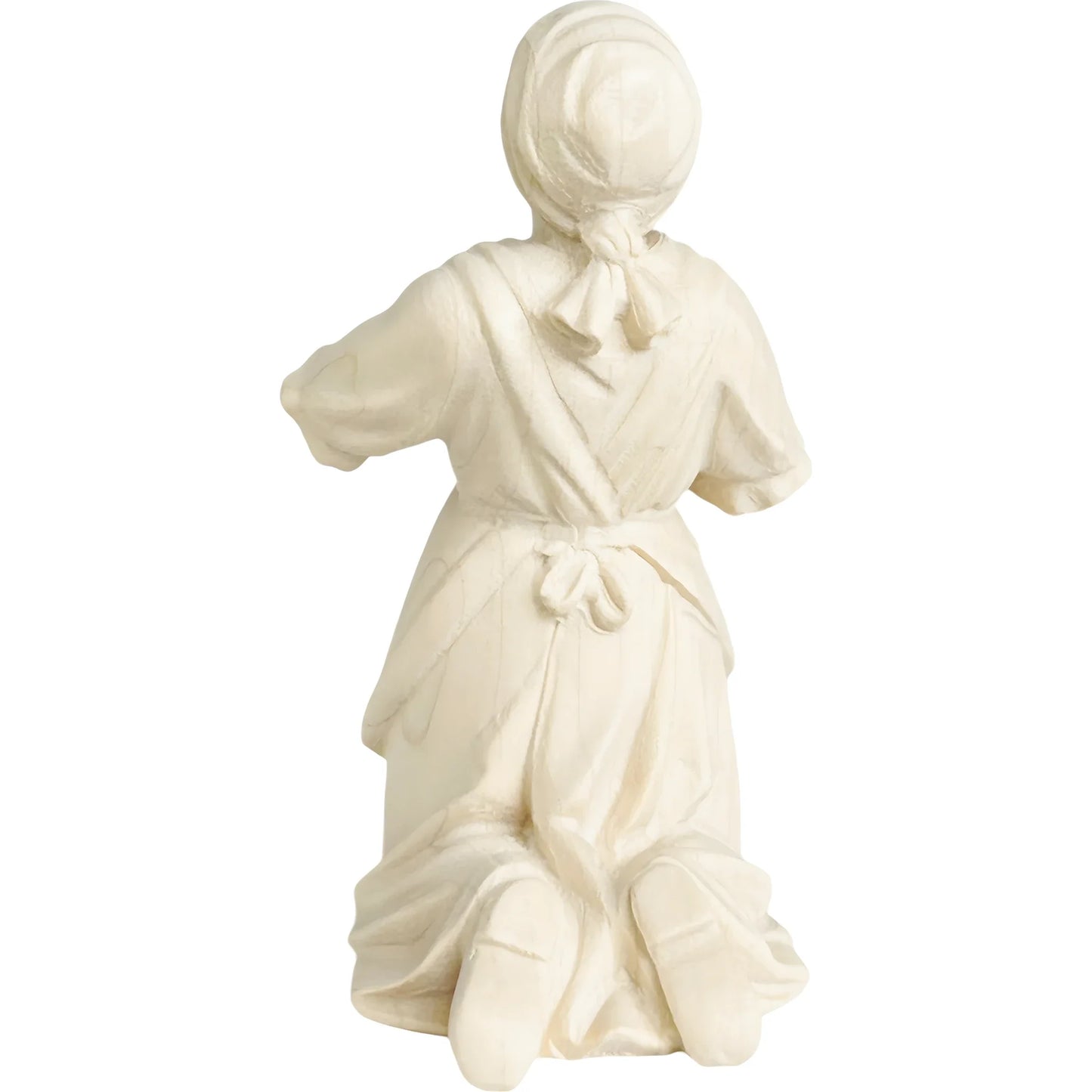 Sculpture de Sainte Bernadette agenouillée, bois sculpté à la main, finition naturelle