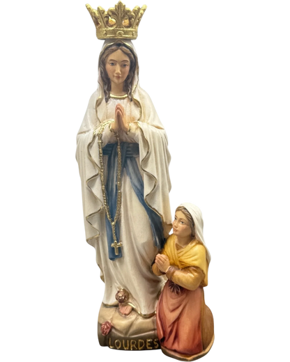 Escultura Nuestra Señora de Lourdes y Bernadette en madera de Val Gardena, color