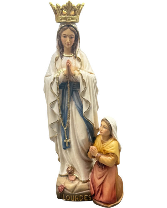 Sculpture Our Lady of Lourdes and Bernadette in Val Gardena Wood, Colour