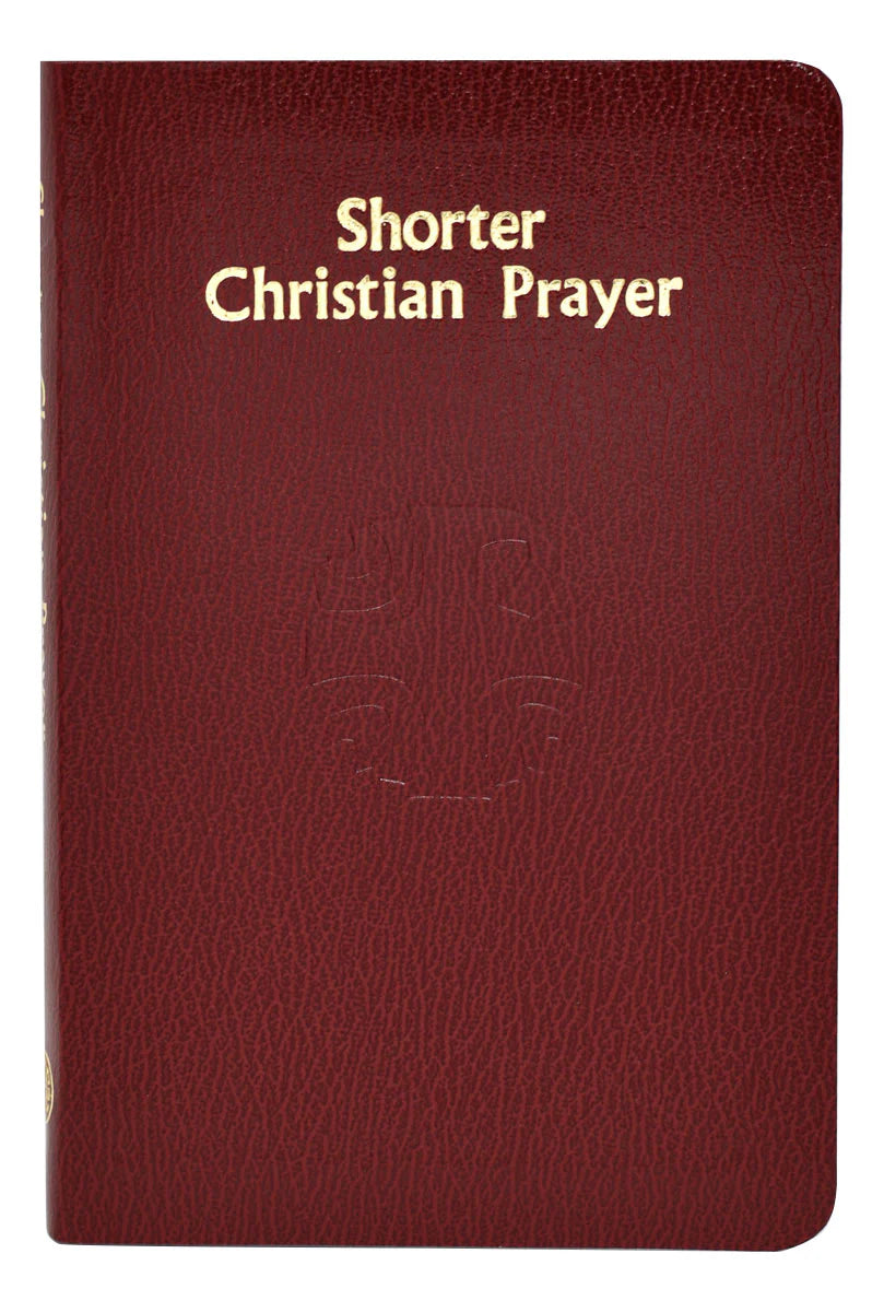 Maroon prayer book titled 'Shorter Christian Prayer' on a white background