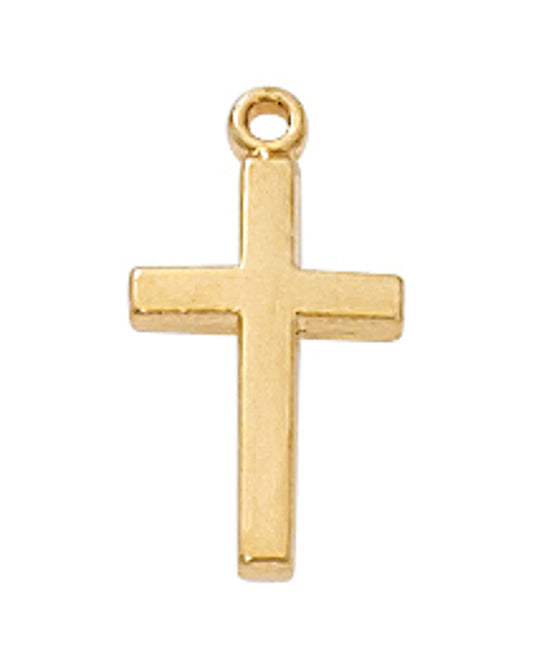 Gold cross pendant on a white background
