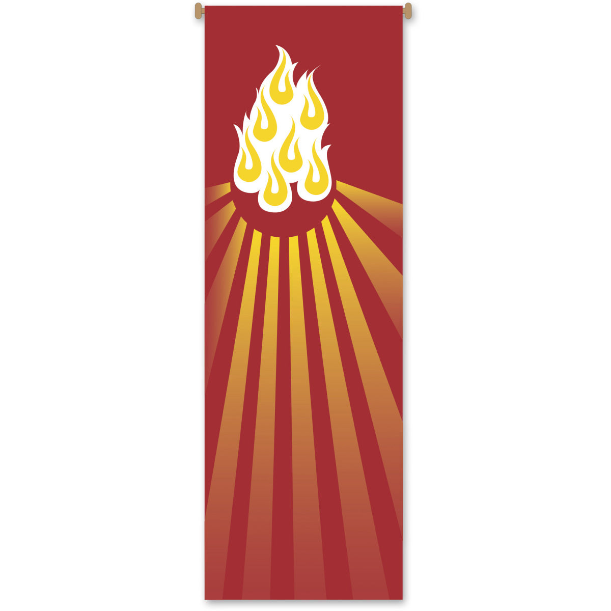 Decorative banner with a flame design on a red background
