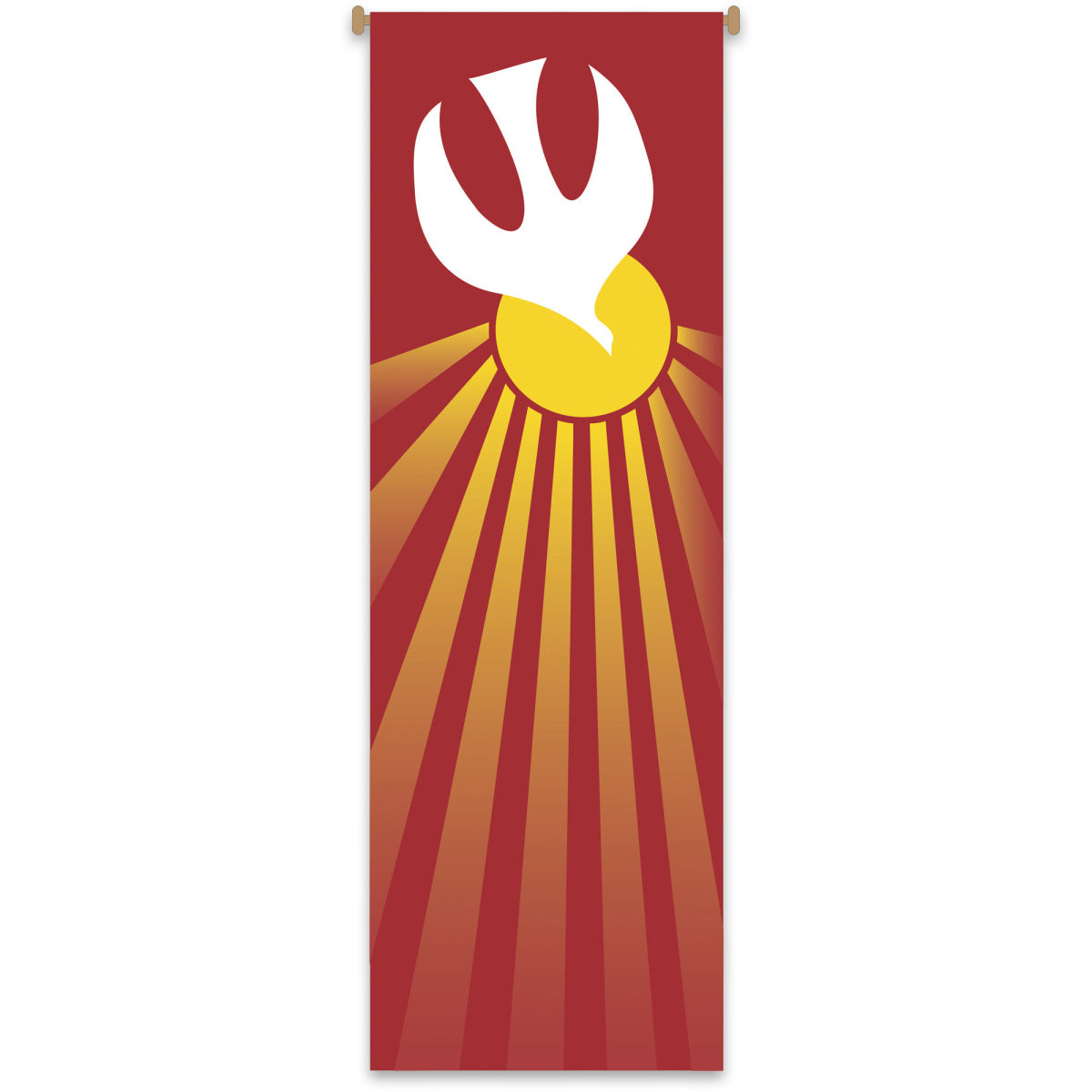 Decorative banner with a white symbol on a red background