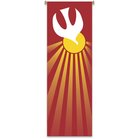 Decorative banner with a white symbol on a red background