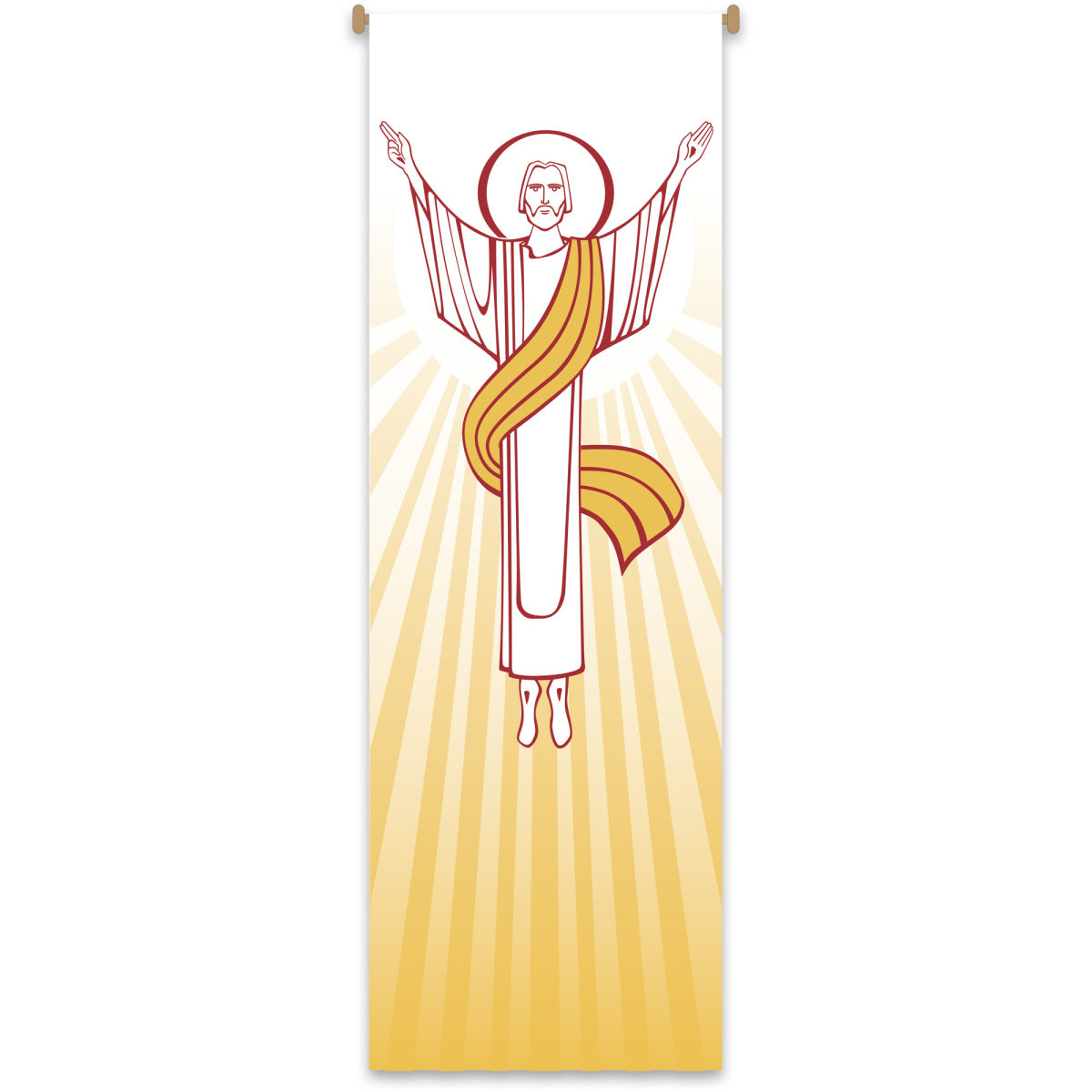 Illustration of a figure with outstretched arms on a yellow and white background