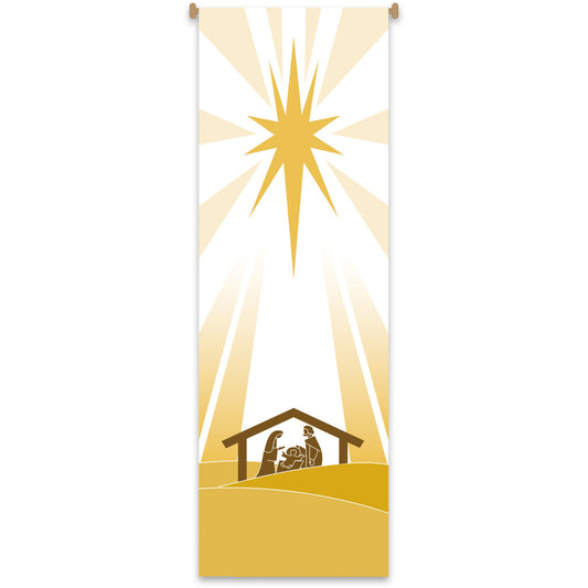 Decorative banner with nativity scene and star of Bethlehem on a white background