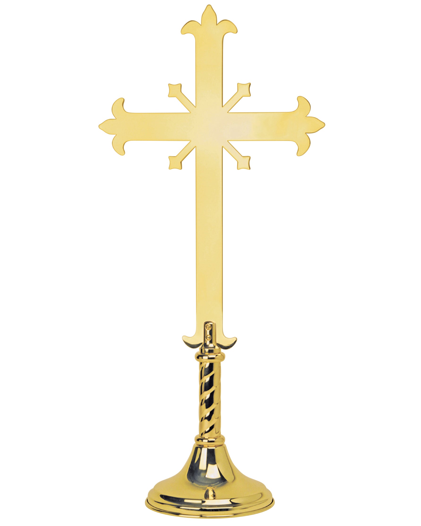 Gold cross with a detailed base on a white background