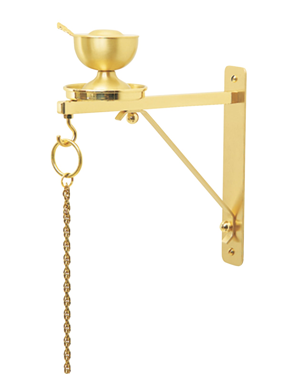 Gold wall-mounted bracket with a chain on a white background