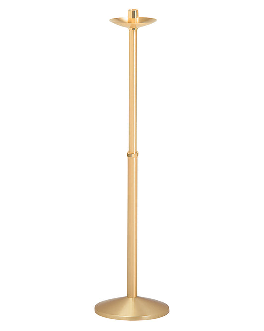 A 42 inch tall solid bronze processional candlestick with a satin finish.